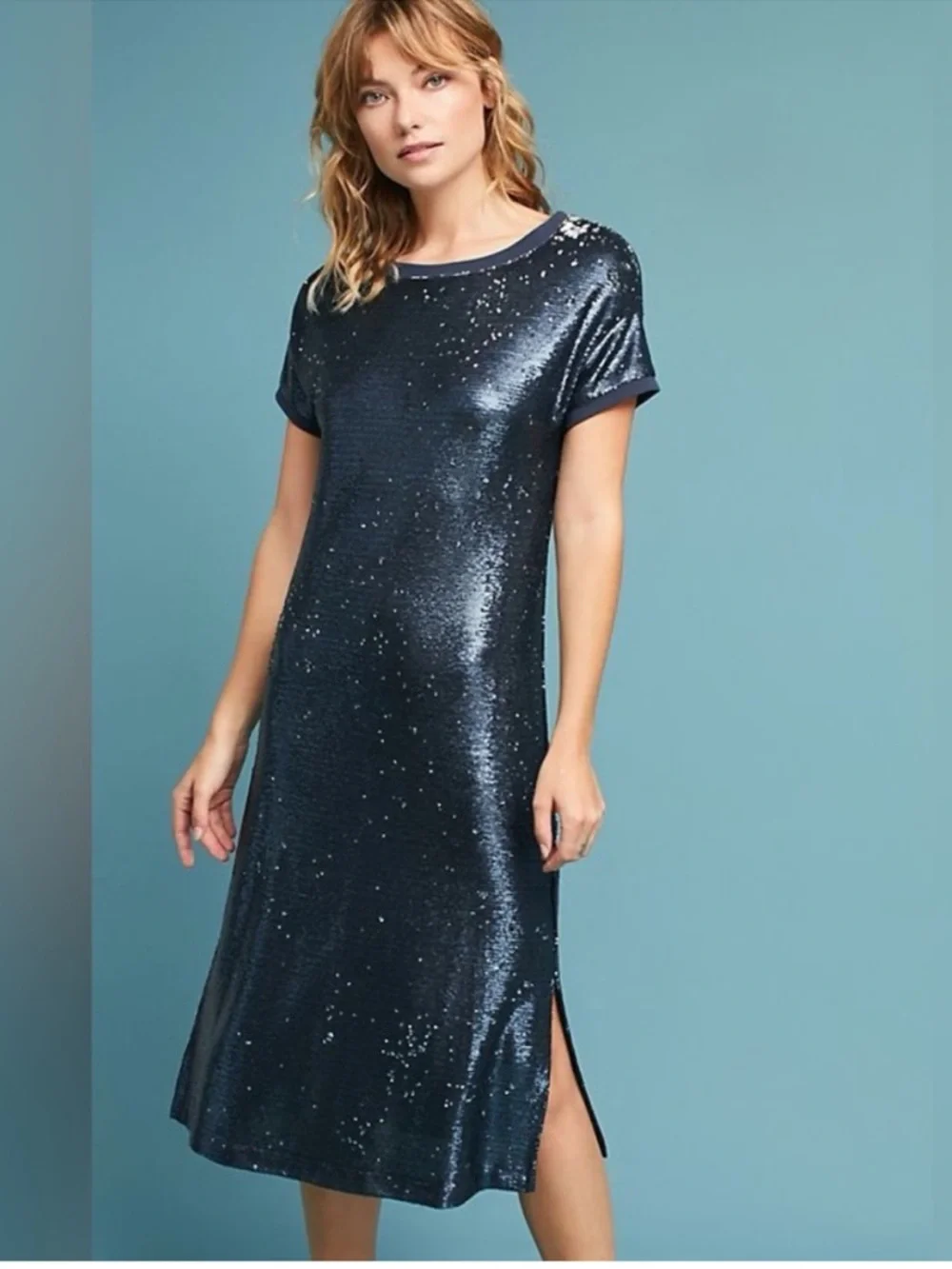 Anthropologie Moulinette Soeurs Interstellar Blue Sequin Party Dress Medium